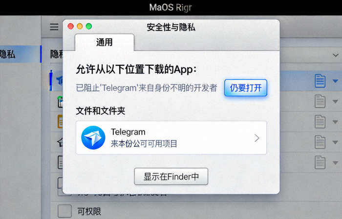 macOS系统安全性与隐私设置中允许运行Telegram应用的界面截图
