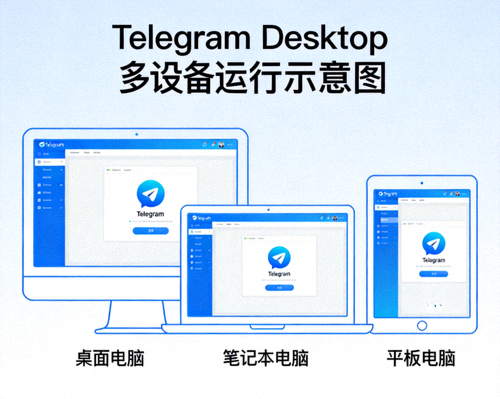 Telegram Desktop应用程序在多种设备上运行的示意图
