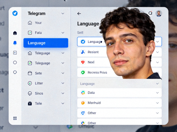 Telegram电脑版设置页面截图，左侧选项列表高亮显示Language语言选项