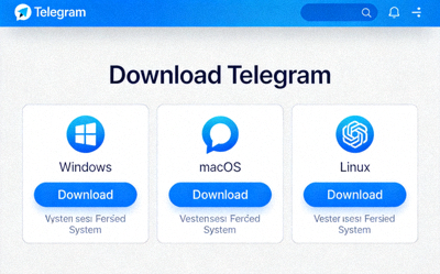 Telegram官方网站下载页面截图，展示Windows、macOS和Linux系统的下载选项