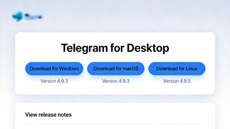 Telegram官方网站桌面版下载页面截图，显示下载按钮和版本信息