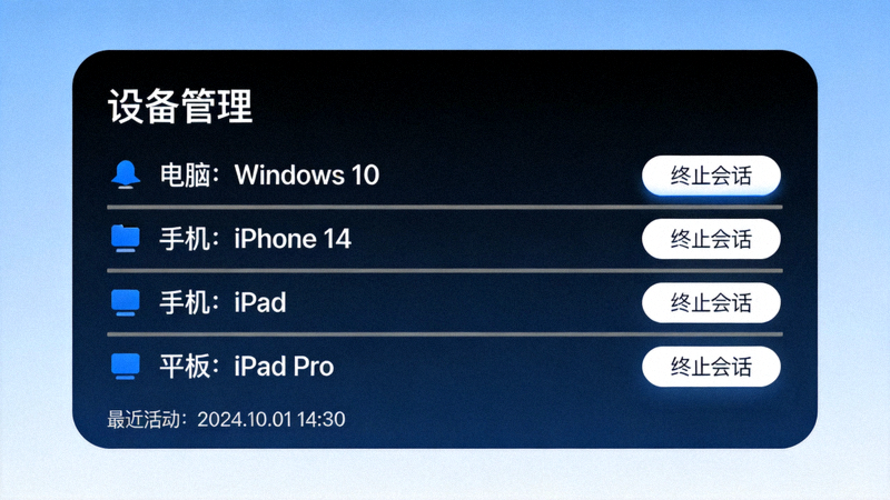 Telegram手机端设备管理界面截图，显示已登录的电脑、手机等设备列表和终止会话选项