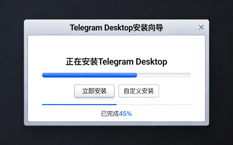 Telegram Windows安装向导界面截图，显示安装进度和选项