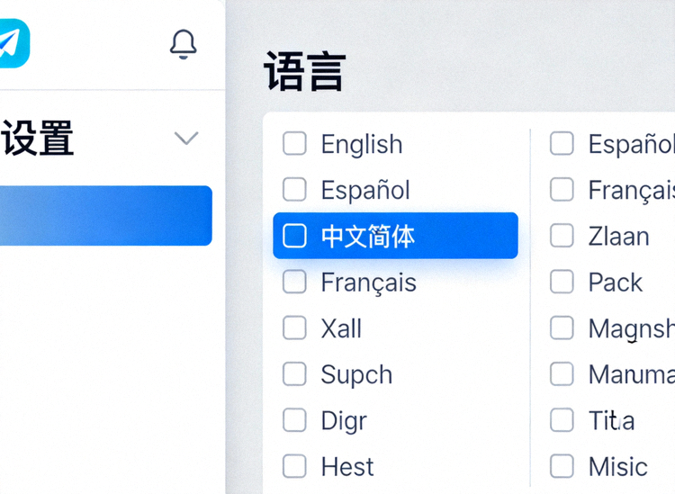 Telegram桌面版设置中的语言选择界面，高亮显示中文简体选项